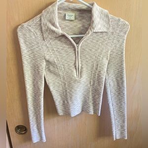 Cream & White Long Sleeve Half-zip Abercrombie Sweater